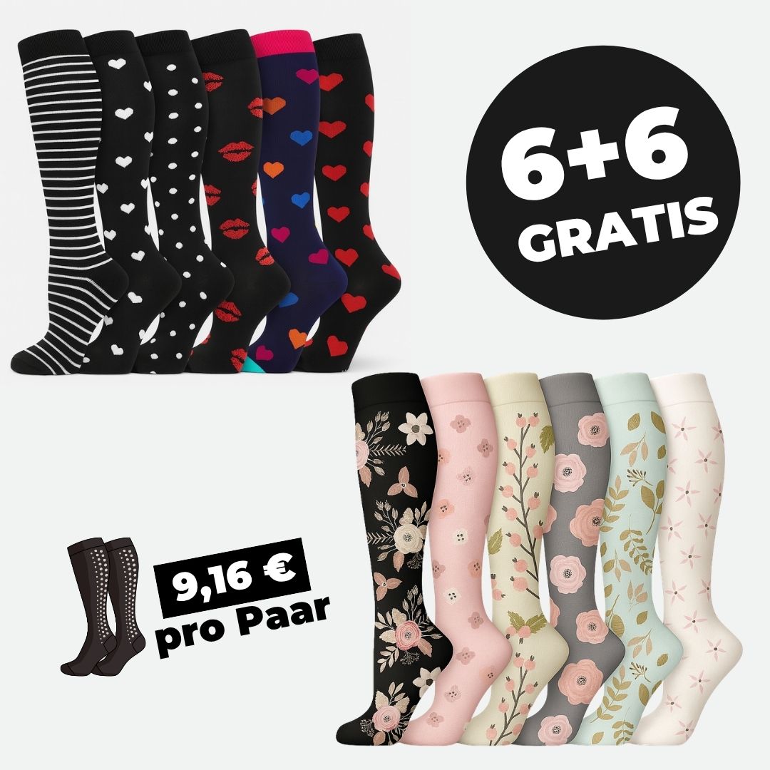 Kompressionsstrümpfe Love/Flower Mix 6+6 GRATIS